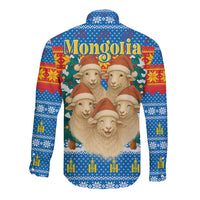 Mongolia Christmas Long Sleeve Button Shirt with Santa Sheep Christmas Trees and Snowflake - Wonder Print Shop