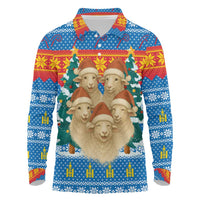 Mongolia Christmas Long Sleeve Polo Shirt with Santa Sheep Christmas Trees and Snowflake - Wonder Print Shop
