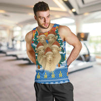 Mongolia Christmas Men Tank Top with Santa Sheep Christmas Trees and Snowflake - Wonder Print Shop