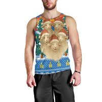 Mongolia Christmas Men Tank Top with Santa Sheep Christmas Trees and Snowflake - Wonder Print Shop
