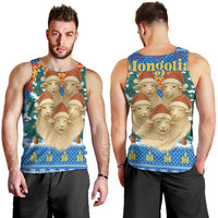 Mongolia Christmas Men Tank Top with Santa Sheep Christmas Trees and Snowflake - Wonder Print Shop