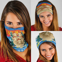 Mongolia Christmas Neck Gaiter with Santa Sheep Christmas Trees and Snowflake - Wonder Print Shop