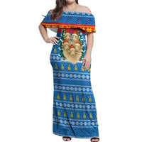 Mongolia Christmas Off Shoulder Maxi Dress with Santa Sheep Christmas Trees and Snowflake - Wonder Print Shop