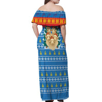 Mongolia Christmas Off Shoulder Maxi Dress with Santa Sheep Christmas Trees and Snowflake - Wonder Print Shop