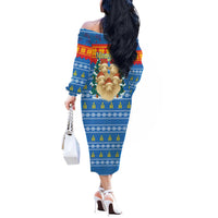 Mongolia Christmas Off The Shoulder Long Sleeve Dress with Santa Sheep Christmas Trees and Snowflake - Wonder Print Shop