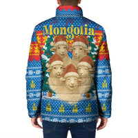 Mongolia Christmas Padded Jacket with Santa Sheep Christmas Trees and Snowflake - Wonder Print Shop