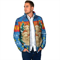 Mongolia Christmas Padded Jacket with Santa Sheep Christmas Trees and Snowflake - Wonder Print Shop