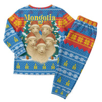 Mongolia Christmas Pajama Set with Santa Sheep Christmas Trees and Snowflake - Wonder Print Shop