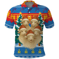 Mongolia Christmas Polo Shirt with Santa Sheep Christmas Trees and Snowflake - Wonder Print Shop