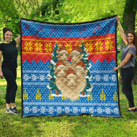 Mongolia Christmas Quilt with Santa Sheep Christmas Trees and Snowflake - Wonder Print Shop