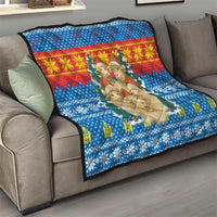 Mongolia Christmas Quilt with Santa Sheep Christmas Trees and Snowflake - Wonder Print Shop