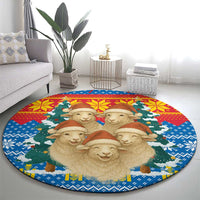 Mongolia Christmas Round Carpet with Santa Sheep Christmas Trees and Snowflake - Wonder Print Shop