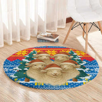 Mongolia Christmas Round Carpet with Santa Sheep Christmas Trees and Snowflake - Wonder Print Shop