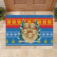 Mongolia Christmas Rubber Doormat with Santa Sheep Christmas Trees and Snowflake - Wonder Print Shop