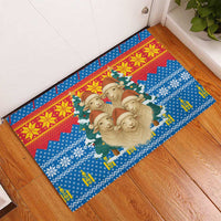 Mongolia Christmas Rubber Doormat with Santa Sheep Christmas Trees and Snowflake - Wonder Print Shop