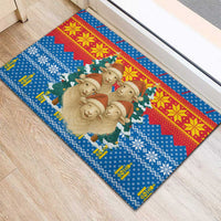 Mongolia Christmas Rubber Doormat with Santa Sheep Christmas Trees and Snowflake - Wonder Print Shop