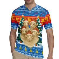 Mongolia Christmas Rugby Jersey with Santa Sheep Christmas Trees and Snowflake - Wonder Print Shop