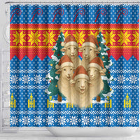 Mongolia Christmas Shower Curtain with Santa Sheep Christmas Trees and Snowflake - Wonder Print Shop