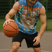 Mongolia Christmas Sleeveless Hoodie with Santa Sheep Christmas Trees and Snowflake - Wonder Print Shop