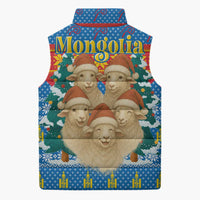 Mongolia Christmas Sleeveless Puffer Jacket with Santa Sheep Christmas Trees and Snowflake - Wonder Print Shop