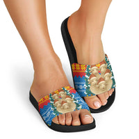 Mongolia Christmas Slide Sandals with Santa Sheep Christmas Trees and Snowflake - Wonder Print Shop