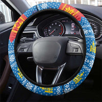 Mongolia Christmas Steering Wheel Cover with Santa Sheep Christmas Trees and Snowflake - Wonder Print Shop