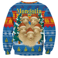 Mongolia Christmas Sweatshirt with Santa Sheep Christmas Trees and Snowflake - Wonder Print Shop