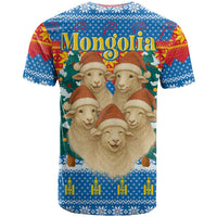 Mongolia Christmas T Shirt with Santa Sheep Christmas Trees and Snowflake - Wonder Print Shop