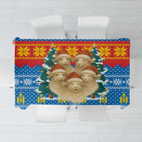 Mongolia Christmas Tablecloth with Santa Sheep Christmas Trees and Snowflake - Wonder Print Shop