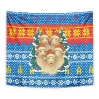 Mongolia Christmas Tapestry with Santa Sheep Christmas Trees and Snowflake - Wonder Print Shop