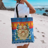 Mongolia Christmas Tote Bag with Santa Sheep Christmas Trees and Snowflake - Wonder Print Shop