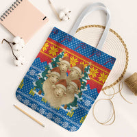 Mongolia Christmas Tote Bag with Santa Sheep Christmas Trees and Snowflake - Wonder Print Shop