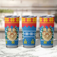 Mongolia Christmas Tumbler Cup with Santa Sheep Christmas Trees and Snowflake - Wonder Print Shop