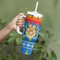 Mongolia Christmas Tumbler With Handle with Santa Sheep Christmas Trees and Snowflake - Wonder Print Shop