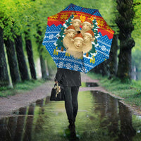 Mongolia Christmas Umbrella with Santa Sheep Christmas Trees and Snowflake - Wonder Print Shop