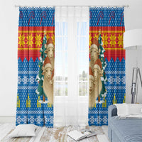 Mongolia Christmas Window Curtain with Santa Sheep Christmas Trees and Snowflake - undefined