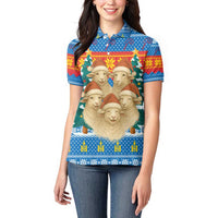 Mongolia Christmas Women Polo Shirt with Santa Sheep Christmas Trees and Snowflake - Wonder Print Shop