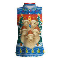 Mongolia Christmas Women Sleeveless Polo Shirt with Santa Sheep Christmas Trees and Snowflake - Wonder Print Shop