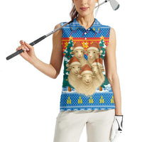 Mongolia Christmas Women Sleeveless Polo Shirt with Santa Sheep Christmas Trees and Snowflake - Wonder Print Shop