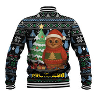 Micronesia Christmas Baseball Jacket with Santa Owl Christmas Tree Gifts and Snowflake - Wonder Print Shop