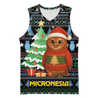 Micronesia Christmas Basketball Jersey with Santa Owl Christmas Tree Gifts and Snowflake - Wonder Print Shop
