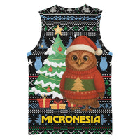 Micronesia Christmas Basketball Jersey with Santa Owl Christmas Tree Gifts and Snowflake - Wonder Print Shop