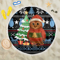 Micronesia Christmas Beach Blanket with Santa Owl Christmas Tree Gifts and Snowflake - Wonder Print Shop