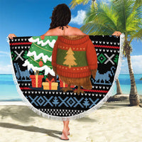 Micronesia Christmas Beach Blanket with Santa Owl Christmas Tree Gifts and Snowflake - Wonder Print Shop