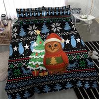 Micronesia Christmas Bedding Set with Santa Owl Christmas Tree Gifts and Snowflake - Wonder Print Shop