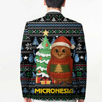 Micronesia Christmas Blazer with Santa Owl Christmas Tree Gifts and Snowflake - Wonder Print Shop
