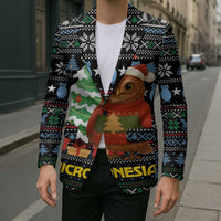 Micronesia Christmas Blazer with Santa Owl Christmas Tree Gifts and Snowflake - Wonder Print Shop