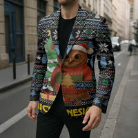 Micronesia Christmas Blazer with Santa Owl Christmas Tree Gifts and Snowflake - Wonder Print Shop