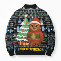 Micronesia Christmas Bomber Puffer Jacket with Santa Owl Christmas Tree Gifts and Snowflake - Wonder Print Shop