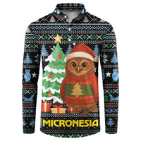Micronesia Christmas Button Sweatshirt with Santa Owl Christmas Tree Gifts and Snowflake - Wonder Print Shop